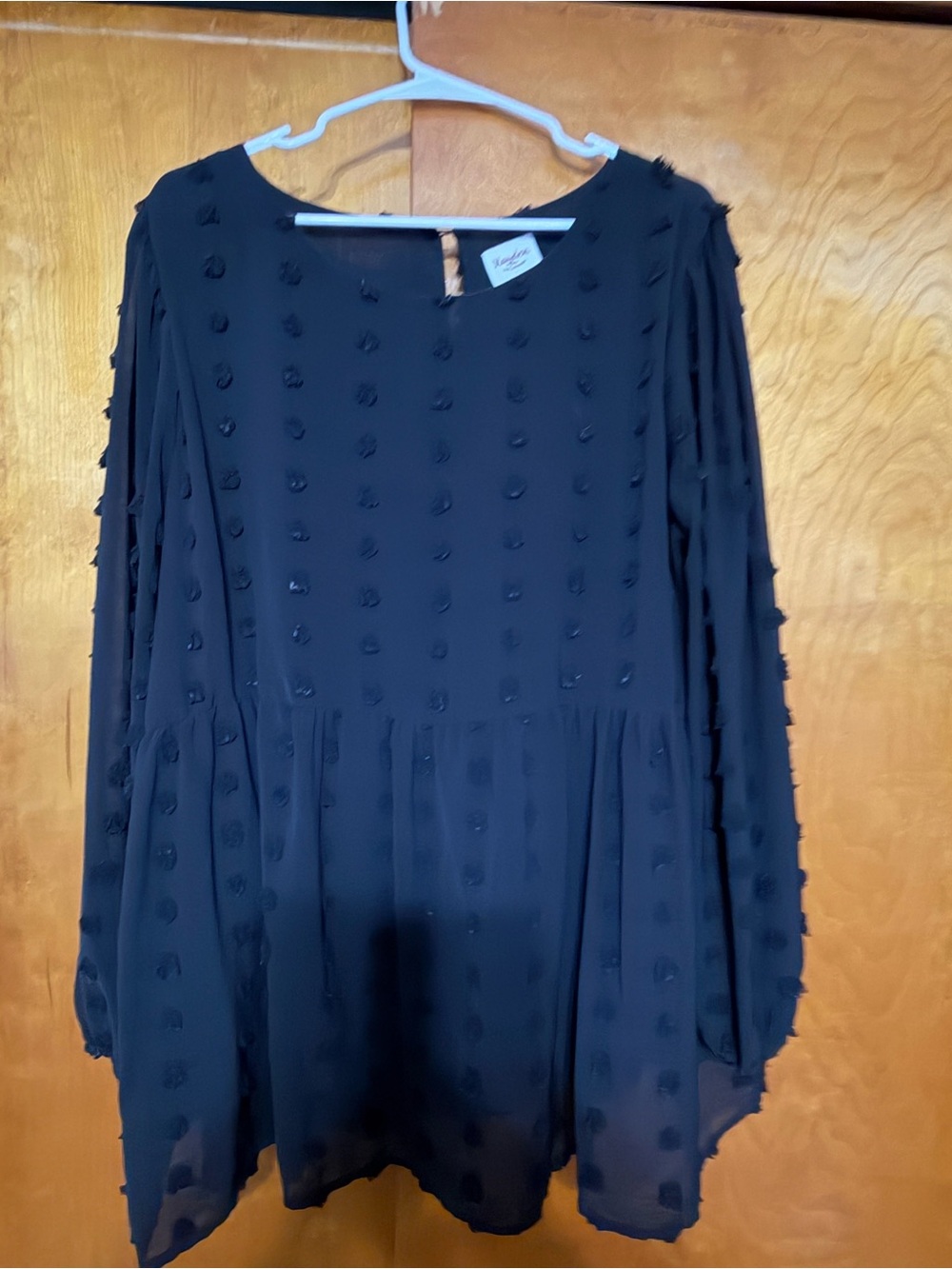Chic Soul Black Textured Dot Long-Sleeve Blouse